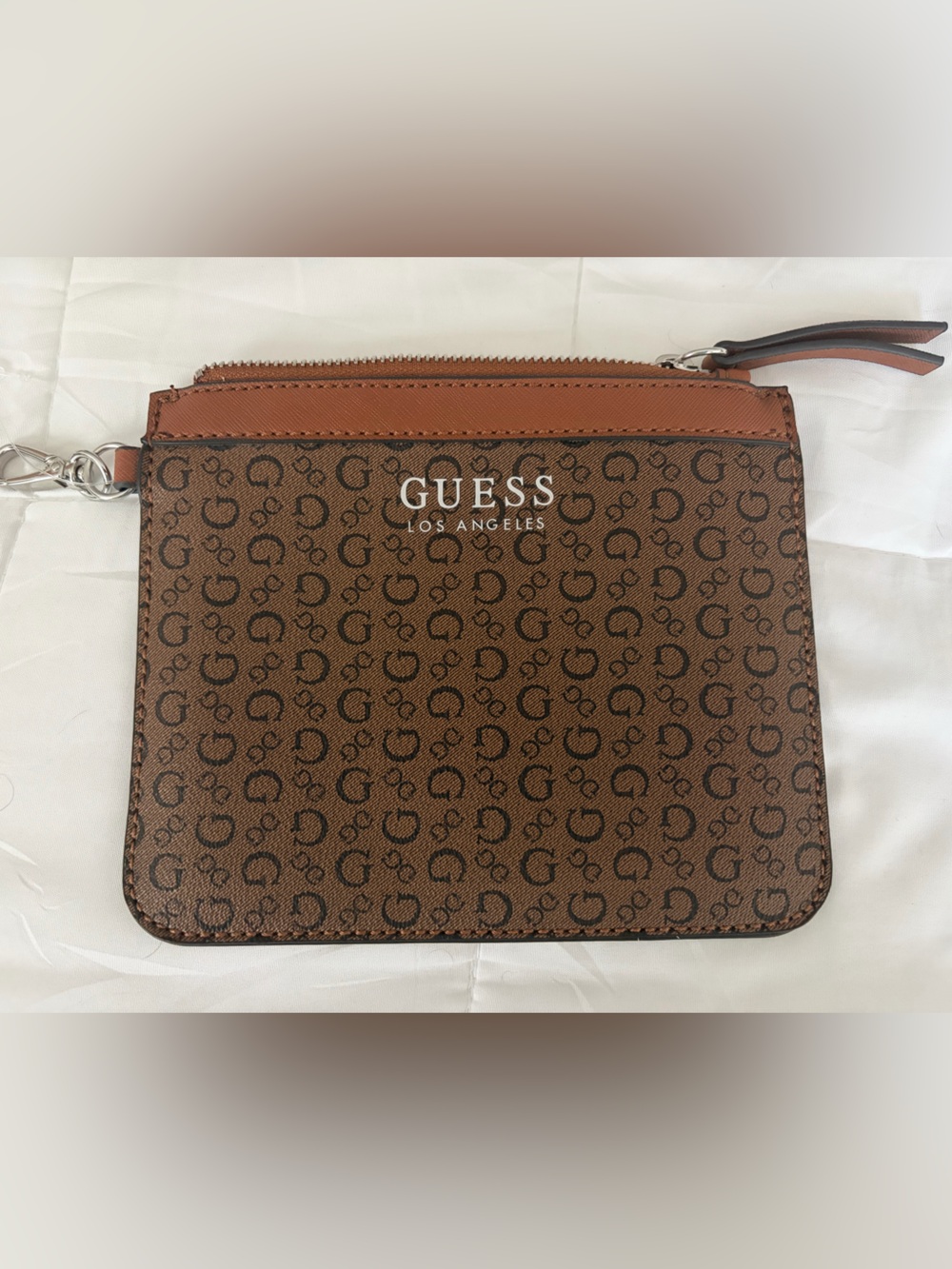 GUESS Brown Logo Monogram Wristlet Clutch